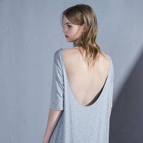 Modal Women's Short Sleeve Mid-length Backless Long Nightdress