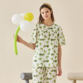 Women's Cute Pajamas Printing Lapel Short Sleeve Cropped Pants Ladies Home Leisure Suit Can Be Worn Outside
