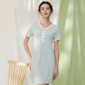 Women's Plus Size Modal Short-sleeved Nightdress Striped Knitted Modal V-neck