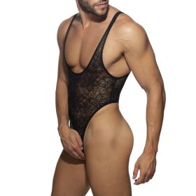 Men's One-piece Underwear Lace T-type Pants Sexy Translucent High Slit