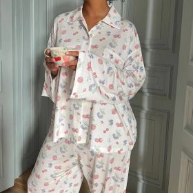 New Long-sleeved Printed Pajamas Split Irregular Trousers Loose Outfit Women's Homewear