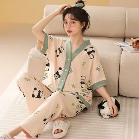 Women's Pajamas Pure Cotton Short-sleeved And Trousers Cardigan Homewear (Option: 8351-M)