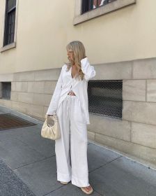 Pure Cotton Breathable Home Women's Pajamas Lightweight Loose Two-piece Suit (Option: White-S)