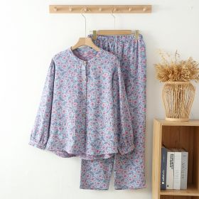 Cotton Double Layer Small Flower Thin Middle-aged And Elderly Long Sleeve Can Be Outerwear Homewear Suit (Option: Purple-M)