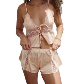 Summer Women's Lace Camisole Shorts Home Wear (Option: Champagne-S)