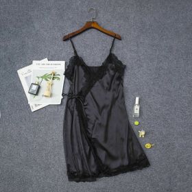 Women's Elastic Satin Nightdress  Lingerie Home Pajamas Lingerie (Option: Black-S)