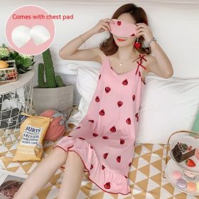 Padded Pajamas Women's Summer Korean-style Sling (Option: Pink Strawberry Skirt-L)