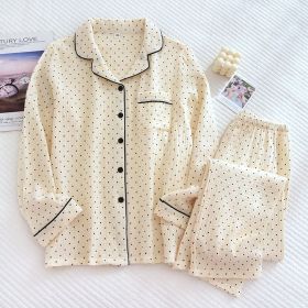 Women's Spring And Summer Double-layer Cotton Yarn Home Wear Suit (Option: Rice-M)