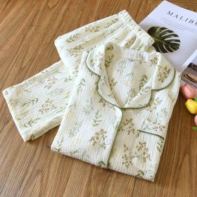 Women's Fashion Cotton Homewear Suit (Option: Beige Small Green Leaf-M)