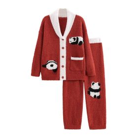Half Velvet Pajamas For Women Autumn And Winter Soft Cardigan Suit (Option: Red-Free Size)