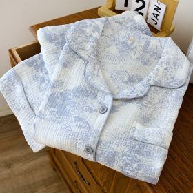 Women's Fashionable Simple Style Cotton Crepe Pajamas Suit (Option: Blue And White Porcelain-M)