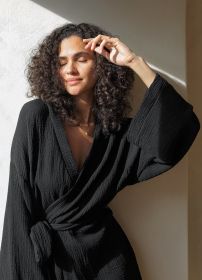 Casual And Comfortable Solid Color Ladies' Robe (Option: Black-S)
