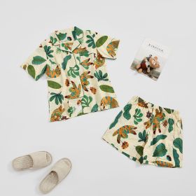 Tiger Printed Cotton Gauze Loose And Cute Short Sleeve Thin Homewear Can Be Worn Outside (Option: Short Sleeved Shorts-M)