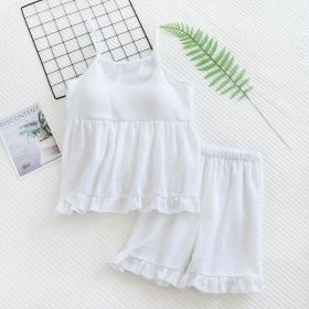 Women's Cotton Vest Shorts Home Wear Suit Pajamas (Option: White-M)