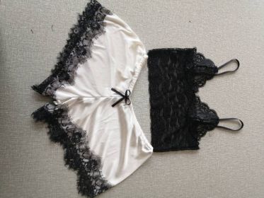 Lace Bra Split Two-piece Suit Pajamas (Option: Khaki-S)