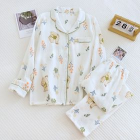 Women's Pure Cotton Long Sleeve Pajamas Suit (Option: White-M)