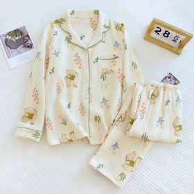 Women's Pure Cotton Long Sleeve Pajamas Suit (Option: Yellow-M)