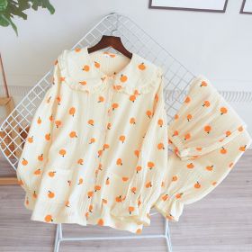 Long Sleeve Doll Collar Pure Cotton Pajamas Women's Loose Home Wear Suit Simple Loose (Option: Orange-L)
