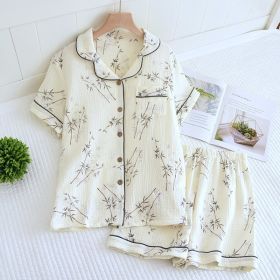 Crepe Cotton Lapel Short Sleeve Shorts Pajamas Suit (Option: Bamboo-M)