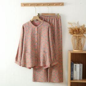 Cotton Double Layer Small Flower Thin Middle-aged And Elderly Long Sleeve Can Be Outerwear Homewear Suit (Option: Red-L)