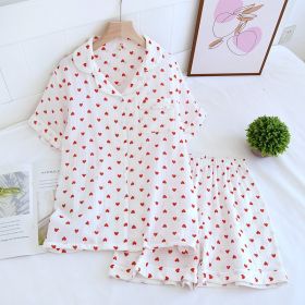 Crepe Cotton Lapel Short Sleeve Shorts Pajamas Suit (Option: Little Love-L)