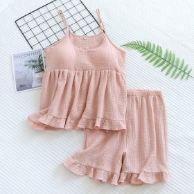 Women's Cotton Vest Shorts Home Wear Suit Pajamas (Option: Pink-L)