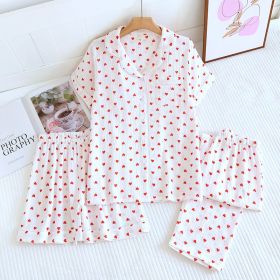 Crepe Cotton Lapel Short Sleeve Shorts Pajamas Suit (Option: White Love-L)
