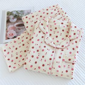 Crepe Printed Pajamas Women's Cotton Long Sleeve Cardigan Homewear Suit (Option: Strawberry-M)