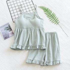 Women's Cotton Vest Shorts Home Wear Suit Pajamas (Option: Green-L)