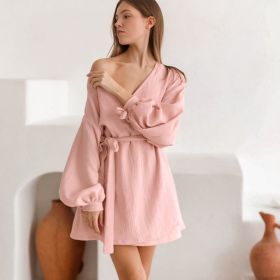 Long Sleeve Nightgown Loose-fitting Loungewear Pajamas For Women Double-layer Gauze Moisture-wicking Clothing (Option: Pink-M)