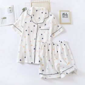 Crepe Cotton Lapel Short Sleeve Shorts Pajamas Suit (Option: Colorful Love-L)