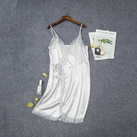 Women's Elastic Satin Nightdress  Lingerie Home Pajamas Lingerie (Option: Silver-XXXL)