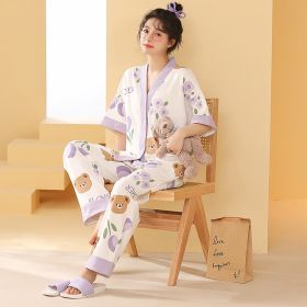 Women's Pajamas Pure Cotton Short-sleeved And Trousers Cardigan Homewear (Option: 8354-XXXL)