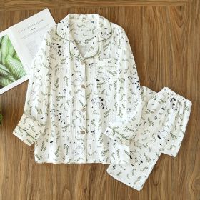 Women's Fashion Cotton Homewear Suit (Option: White Idyllic Cat-L)