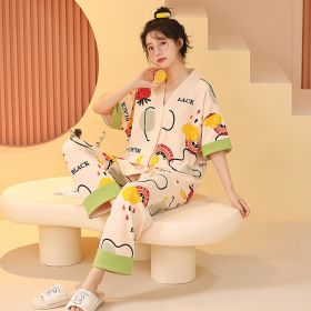 Women's Pajamas Pure Cotton Short-sleeved And Trousers Cardigan Homewear (Option: 8352-XL)