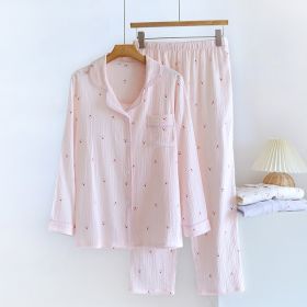 Women's Cotton Pajamas Spring Autumn Set Long-sleeved Trousers (Option: JF328 Pink-XL)