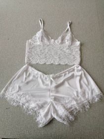 Lace Bra Split Two-piece Suit Pajamas (Option: White-L)