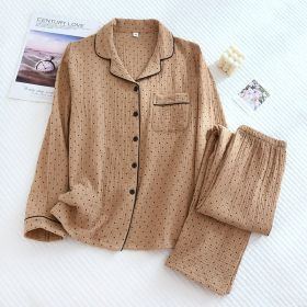 Women's Spring And Summer Double-layer Cotton Yarn Home Wear Suit (Option: Brown-M)