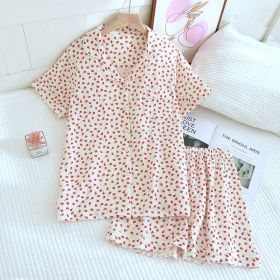 Crepe Cotton Lapel Short Sleeve Shorts Pajamas Suit (Option: Little Red Flower-XL)