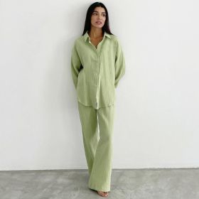 European And American Crepe Cotton Pajamas Suit Loose (Option: Green-L)