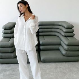 European And American Crepe Cotton Pajamas Suit Loose (Option: White-L)