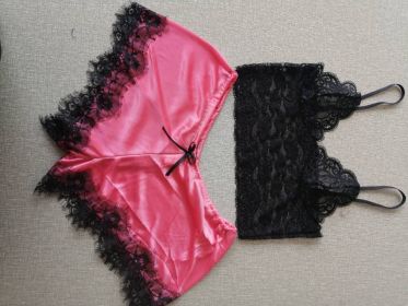Lace Bra Split Two-piece Suit Pajamas (Option: Watermelon Red-XXL)