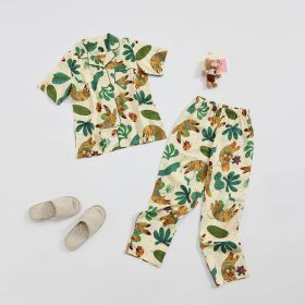 Tiger Printed Cotton Gauze Loose And Cute Short Sleeve Thin Homewear Can Be Worn Outside (Option: Short Sleeved Trousers-XL)