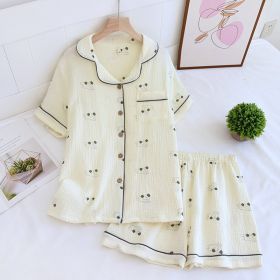 Crepe Cotton Lapel Short Sleeve Shorts Pajamas Suit (Option: Puppy-XL)