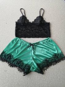 Lace Bra Split Two-piece Suit Pajamas (Option: Green-XL)