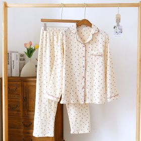 Women's Spring And Summer Double-layer Cotton Yarn Home Wear Suit (Option: M Idyllic Flower-XL)