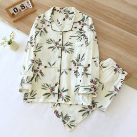 Women's Fashion Cotton Homewear Suit (Option: Beige Purple Plum Fruit-XXL)