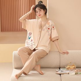 Women's Pajamas Pure Cotton Short-sleeved And Trousers Cardigan Homewear (Option: 8359-L)