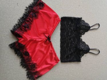 Lace Bra Split Two-piece Suit Pajamas (Option: Red-XL)
