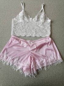 Lace Bra Split Two-piece Suit Pajamas (Option: Pink-Free Size)